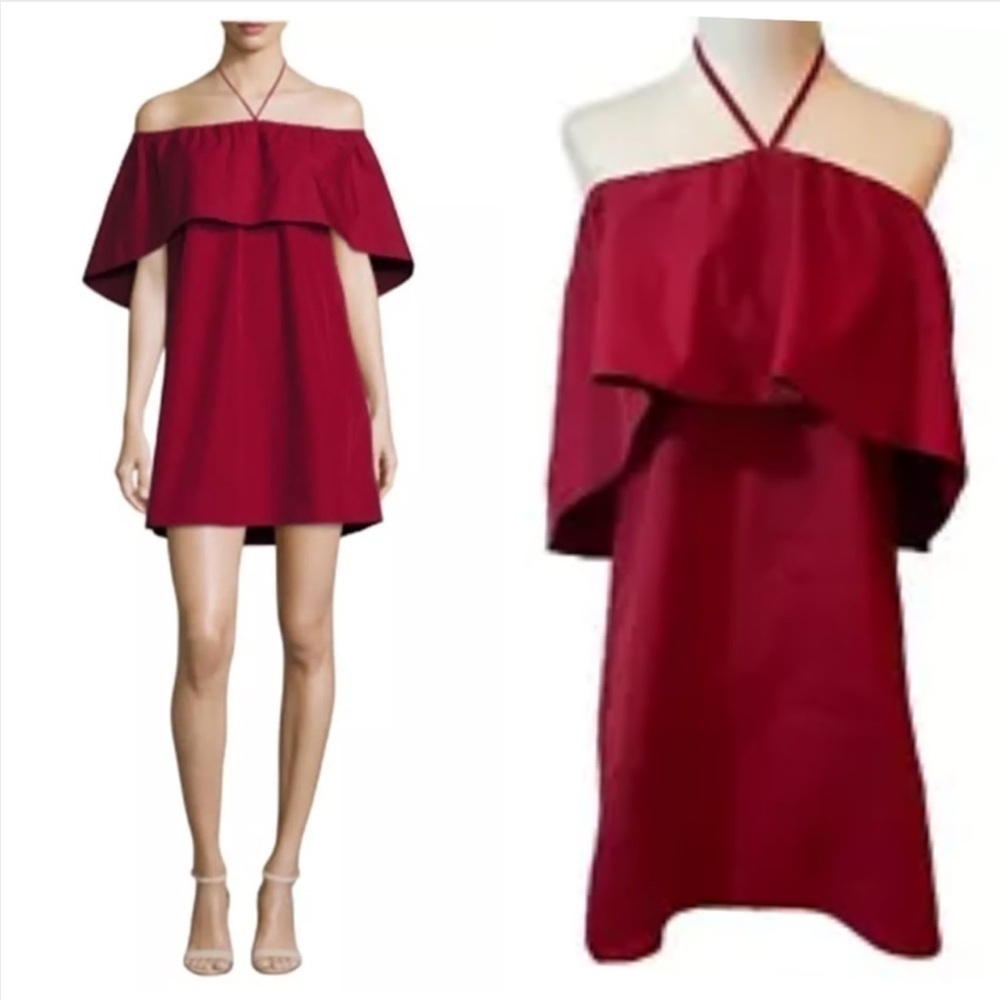 Alice + Olivia  Jada Off the Shoulder Cape Dress, Wine Red  Size S/P